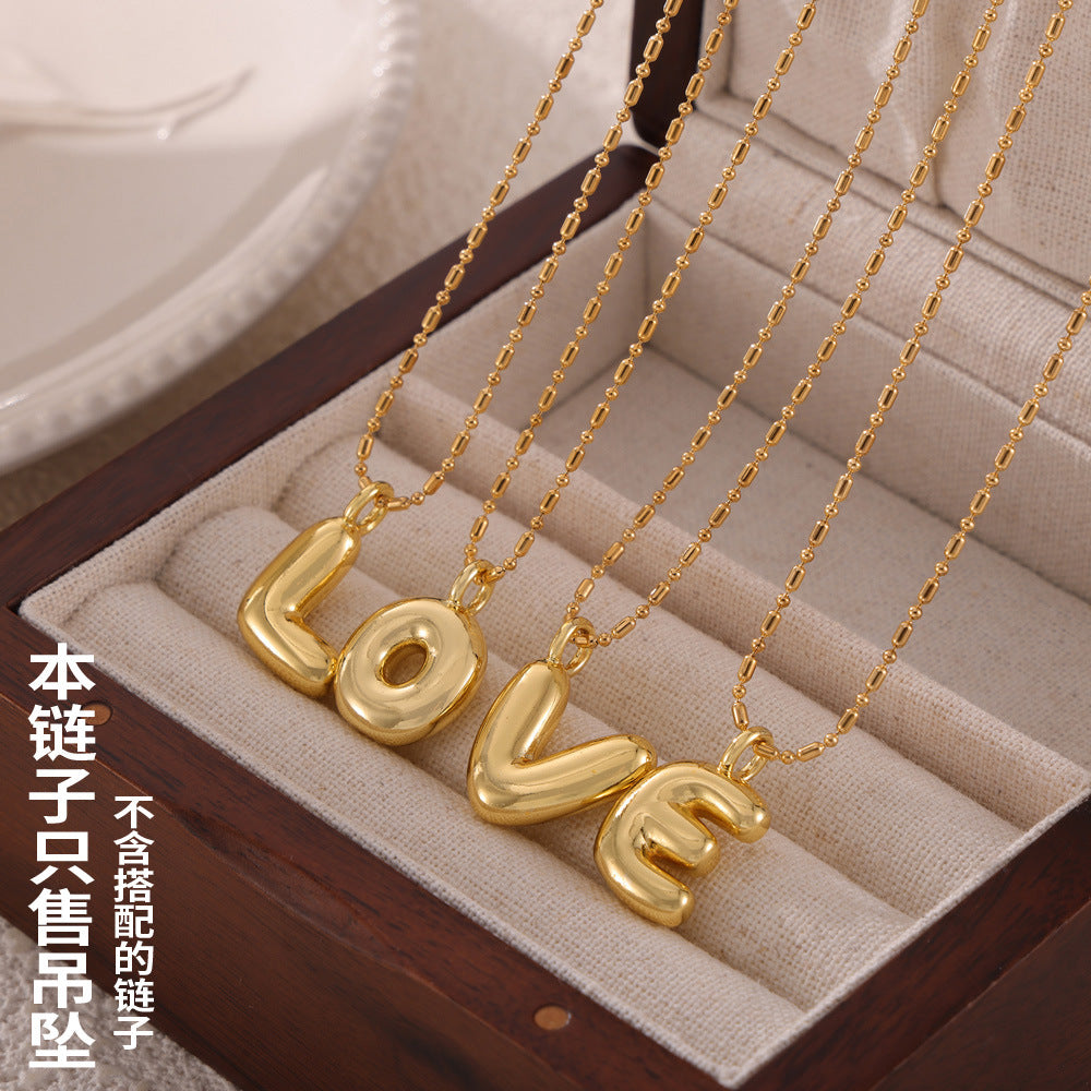 Hot Sale Glossy Bubble Balloon 26 English Letter Pendant Accessories Versatile Copper Gold Plated Jewelry 99