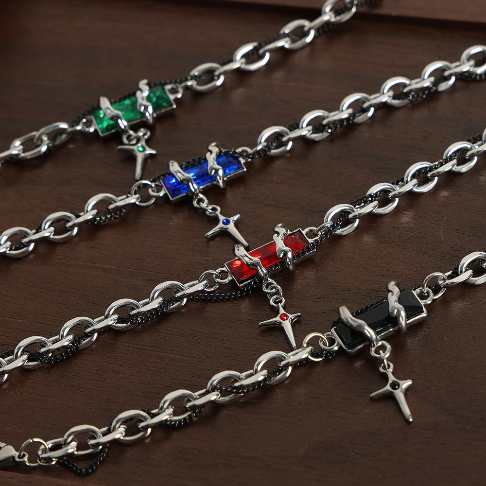New retro niche personality light luxury high-end titanium steel gold-plated fashion zircon pendant bracelet jewelry