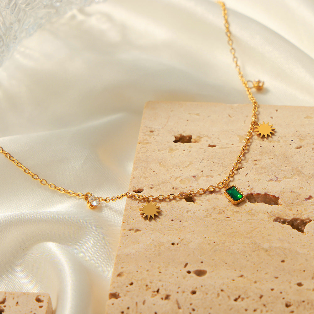 New light luxury personalized niche design titanium steel gold-plated emerald inlaid zircon pendant necklace high-end jewelry women