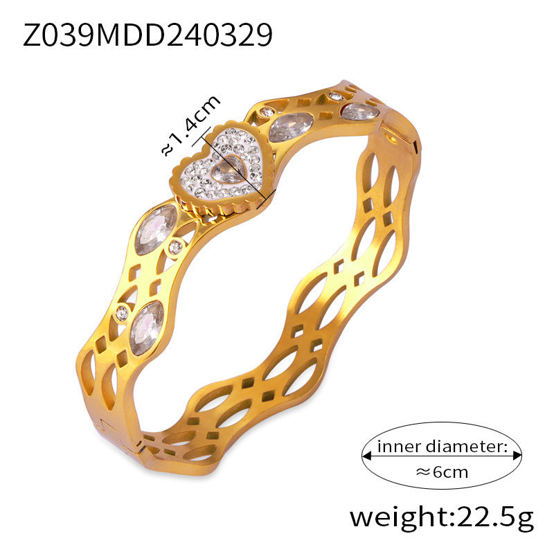 Simple personality niche geometric hollow jewelry texture design sense inlaid diamond design sense titanium steel gold-plated bracelet