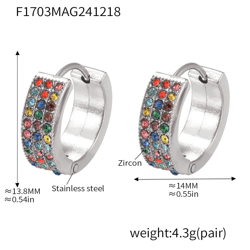 Autumn and winter new Gypsy donut stainless steel zircon earrings PVD electroplating 18K real gold temperament earrings 99