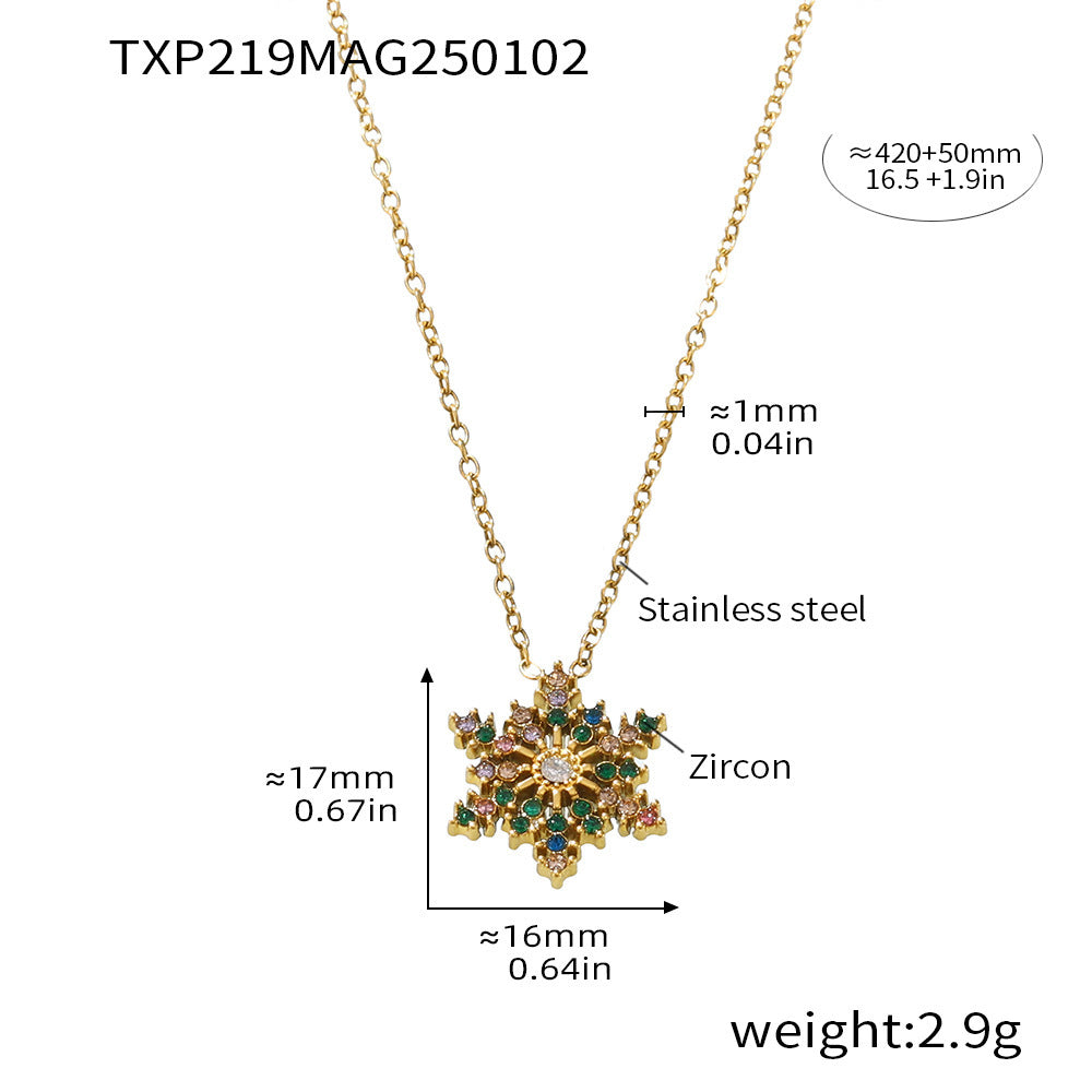 Christmas CNC snowflake super flash zircon pendant collarbone necklace wholesale titanium steel non-fading jewelry women