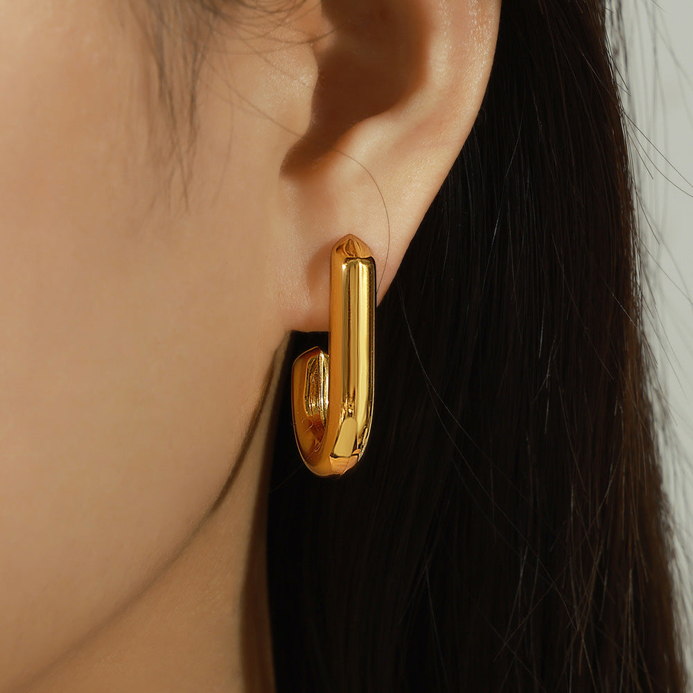 New niche design simple personality titanium steel gold-plated J-shaped design earrings European and American style jewelry wholesale