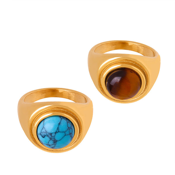 New Empress Dowager Tiger's Eye Blue Turquoise Retro Court Light Luxury Couple Titanium Steel Ring Ring