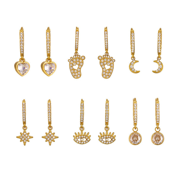 Stainless steel inlaid zircon full diamond earrings multi-element earrings plated with 18k gold color retention exquisite earrings combination