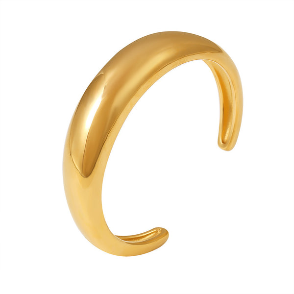 Hot-selling crescent-shaped C-shaped open casting smooth bracelet titanium steel plated 18K gold simple bracelet women