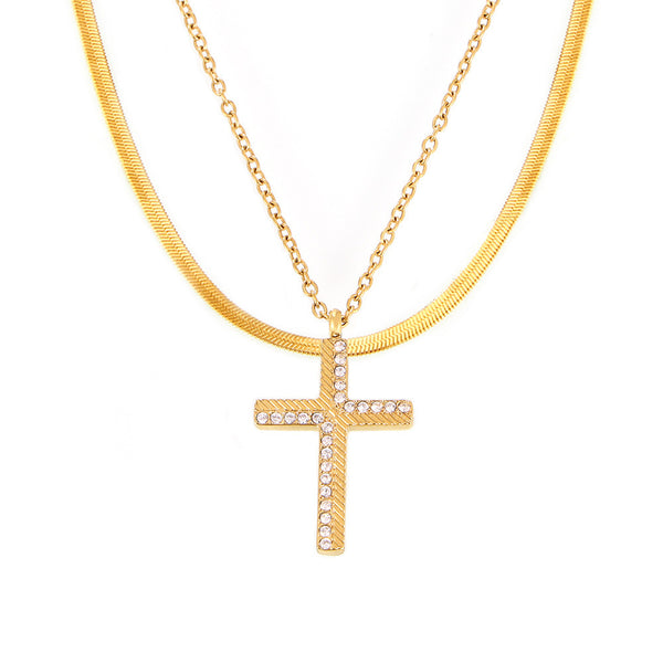 Creative twill cross zircon pendant necklace female niche light luxury stacking wearing titanium steel collarbone chain female 9