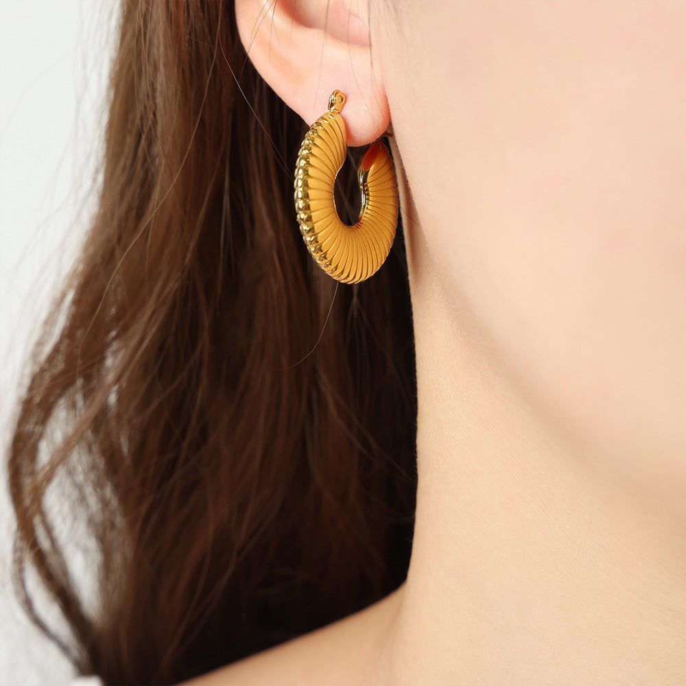 New high-end personality niche design fashion titanium steel gold-plated geometric texture earrings jewelry wholesale