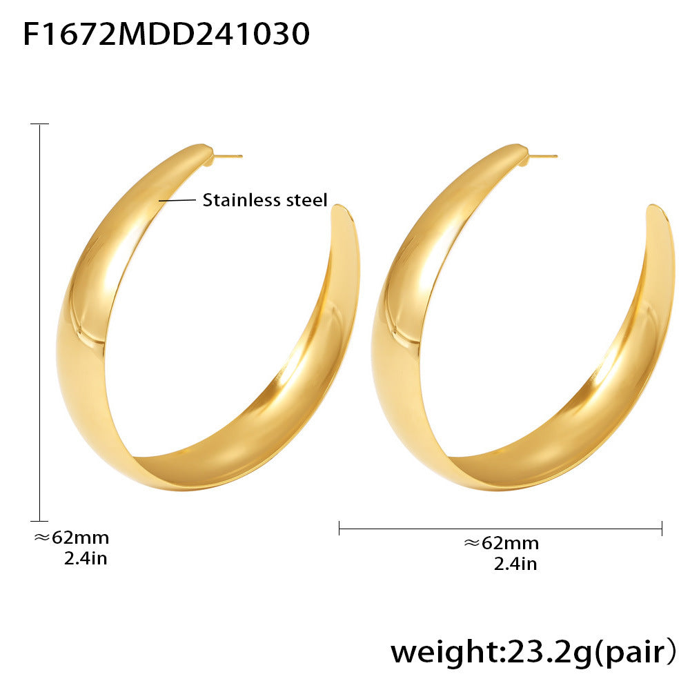 Exaggerated large circle earrings women's earrings stainless steel plated 18k gold fashionable glossy earrings