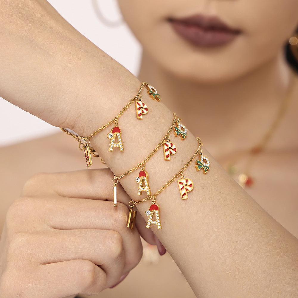Christmas jewelry enamel glaze inlaid zircon HAPPY letter necklace bracelet earrings European and American set