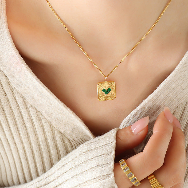 Women's niche design titanium steel square brand heart pendant necklace personalized fashion earrings gold-plated jewelry set