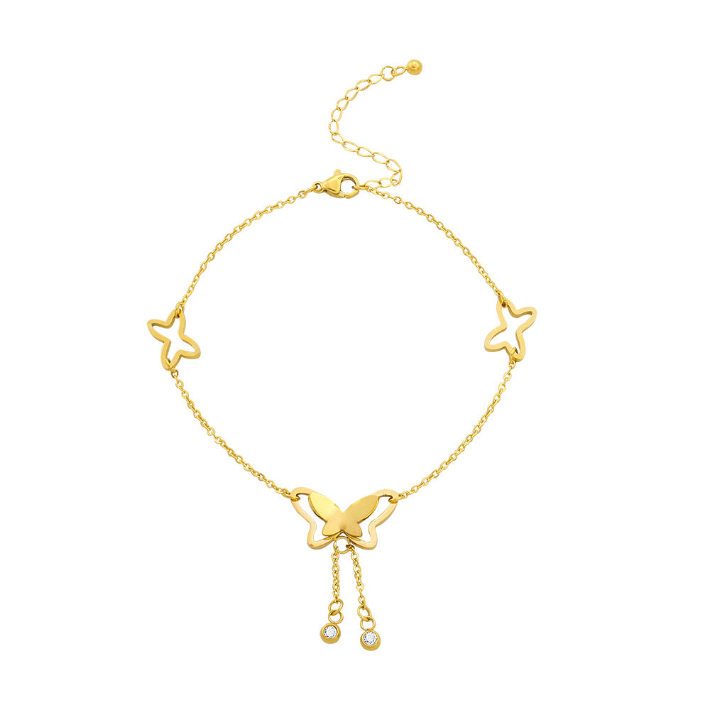 Butterfly tassel anklet stainless steel plated with 18K real gold, non-fading, non-allergic, color-retaining jewelry, one piece is sent on behalf of others.