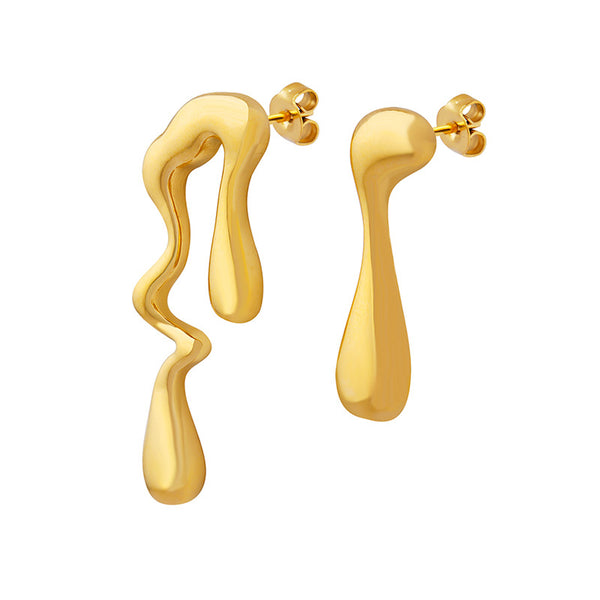 Niche personality unique design special-shaped asymmetric earrings, titanium steel plated 18K gold fashionable new stud earrings 99