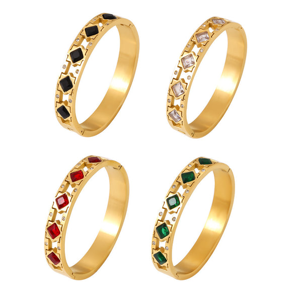 Square zircon glass buckle bracelet luxury temperament jewelry stainless steel PVD plating