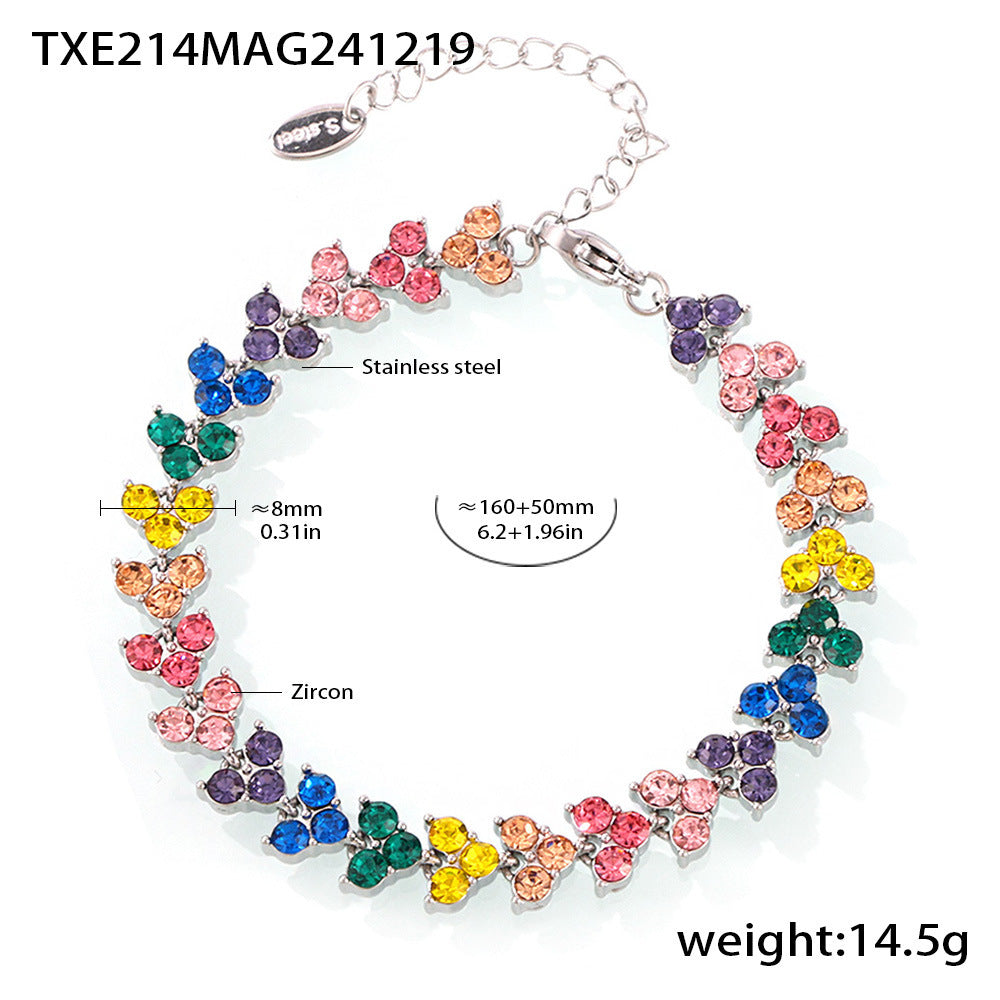 Dopamine triangle splicing hand-inlaid round diamond super flash zircon bracelet women's noble luxury jewelry wholesale