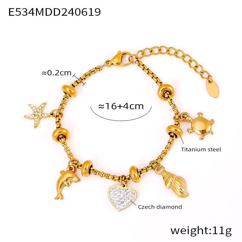 Retro niche personalized box chain jewelry multi-element pendant with diamond design titanium steel gold-plated bracelet 99