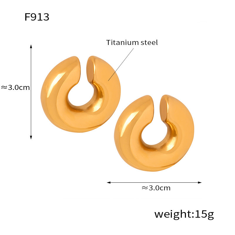 New exaggerated personality fashion versatile titanium steel gold-plated geometric U-shaped striped enamel drip earrings jewelry