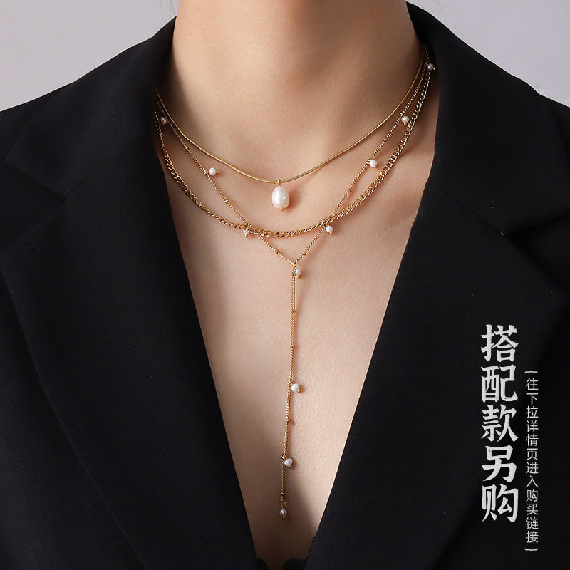 Cold wind fashion Y-shaped fringed long letter necklace collarbone chain titanium steel plated 18k real gold jewelry 99