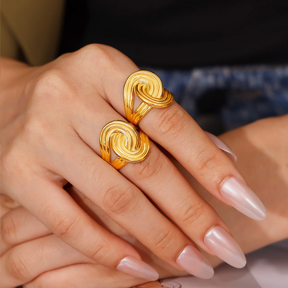Twisted Stripe Wrap Ring 18k Plated Real Gold Retro Fashion Design Titanium Steel Jewelry Wholesale