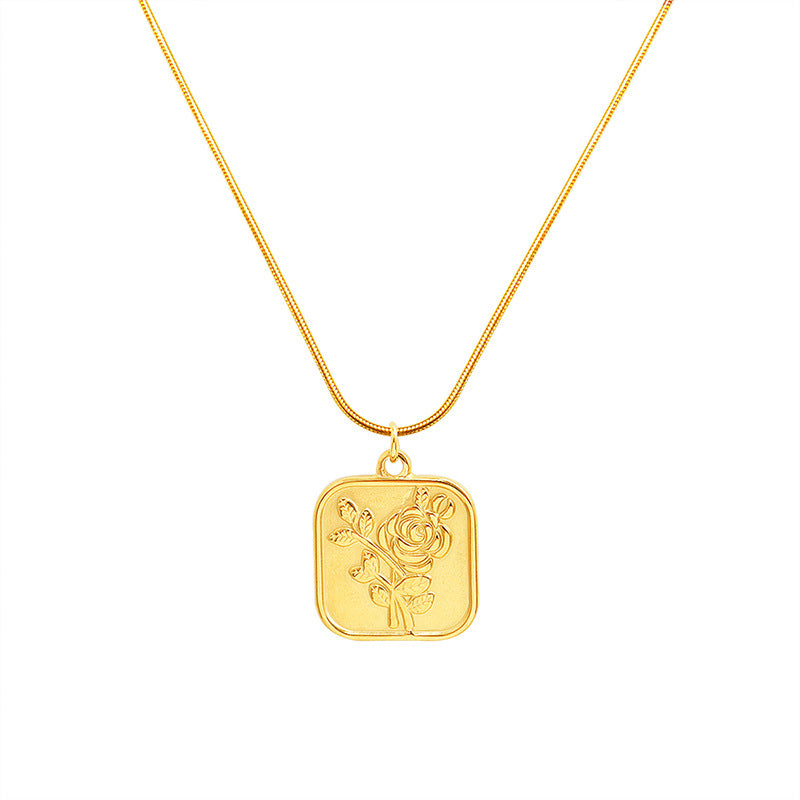 Cold wind rose pendant necklace titanium steel plated 18K real gold, fashionable light luxury chocker neck chain pp