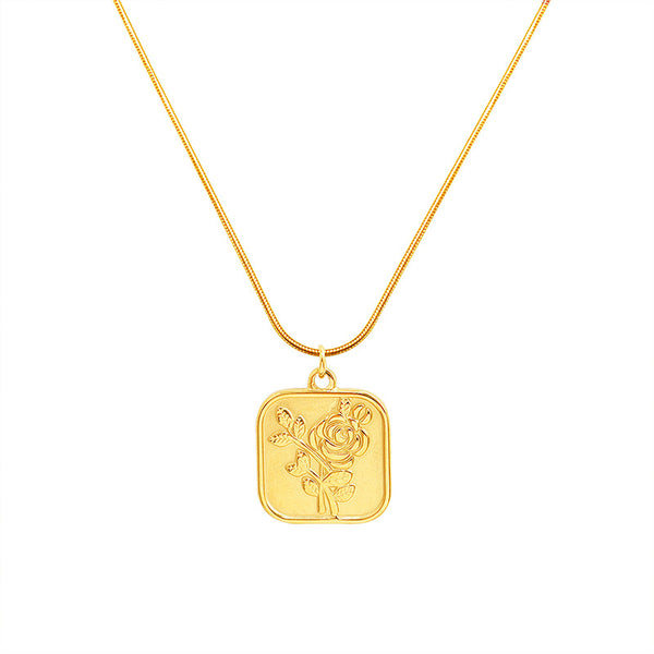 Cold wind rose pendant necklace titanium steel plated 18K real gold, fashionable light luxury chocker neck chain pp