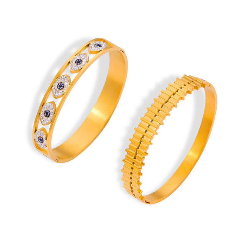 Fashion commuting Simple personality Versatile jewelry Geometric texture Design sense Diamond dripping titanium steel gold-plated bracelet