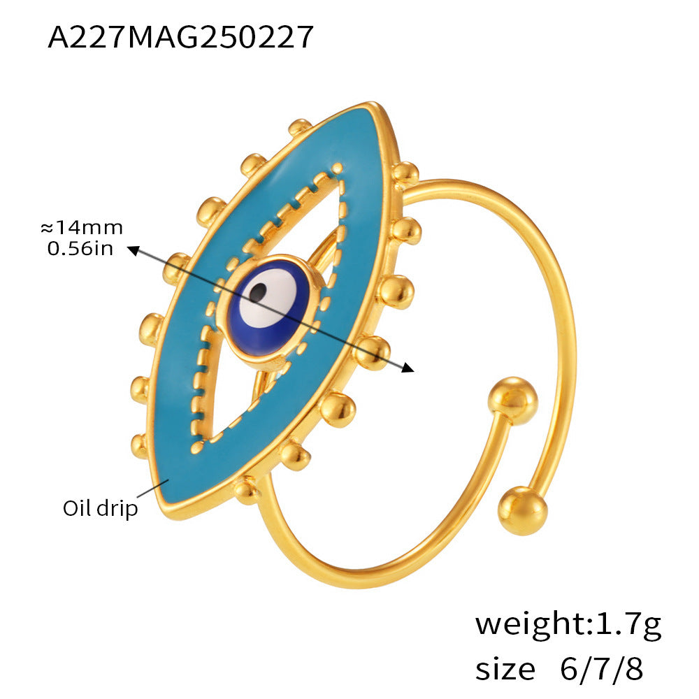 New personality evil blue eye ring fashion popular stainless steel plated real gold open ring women pp
