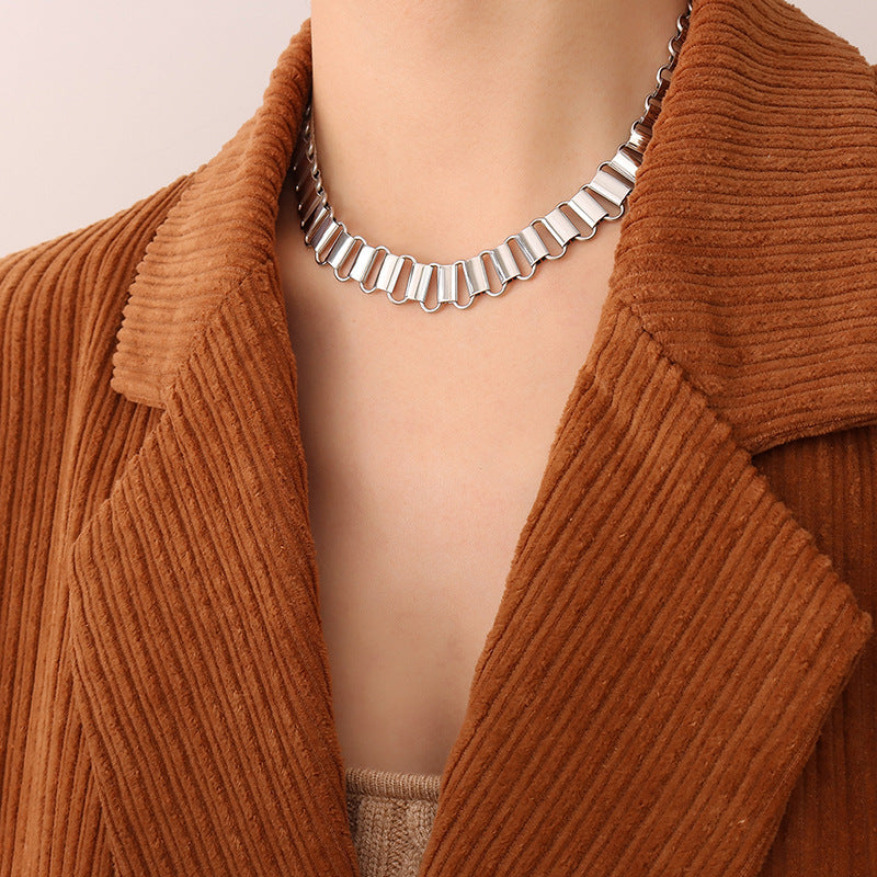 Cold wind light luxury hollow geometric ring necklace bracelet combination titanium steel plated 18K real gold set