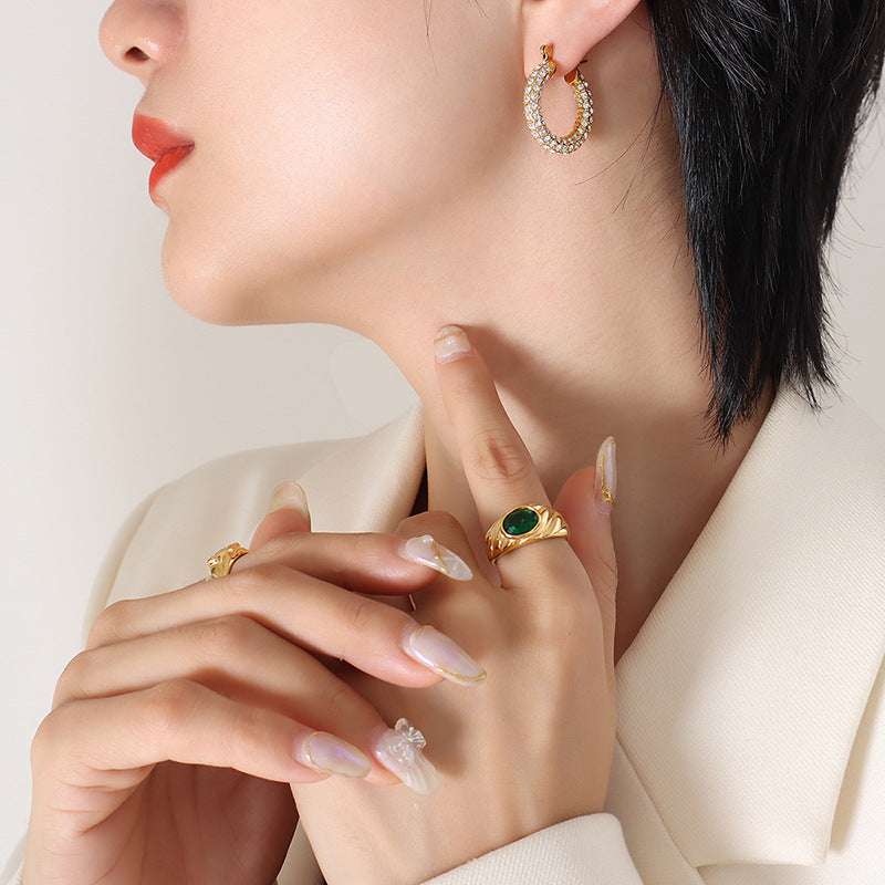 Fashion celebrity niche does not fade light luxury design U-shaped full diamond earrings temperament personality trend ear jewelry 99