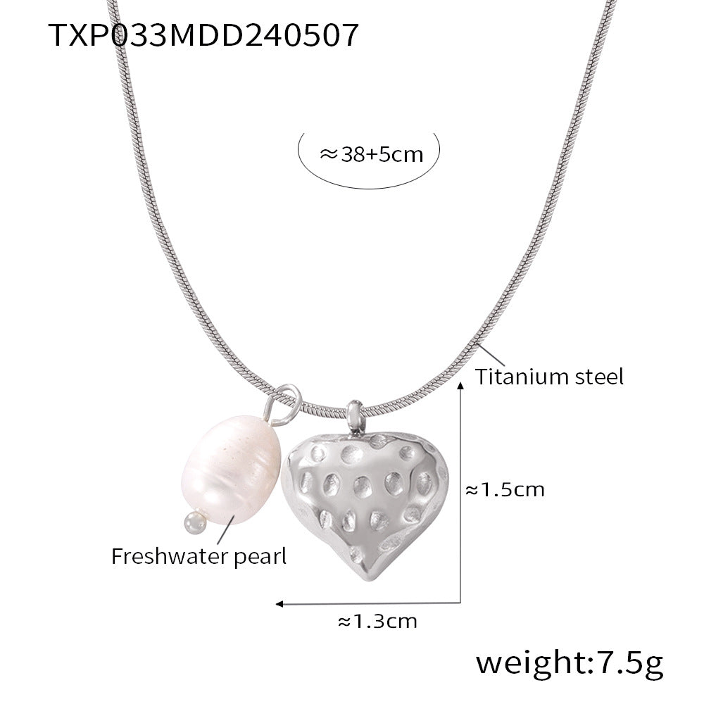 Hot-selling personalized freshwater pearl geometric texture design sense love pendant titanium steel gold-plated jewelry set