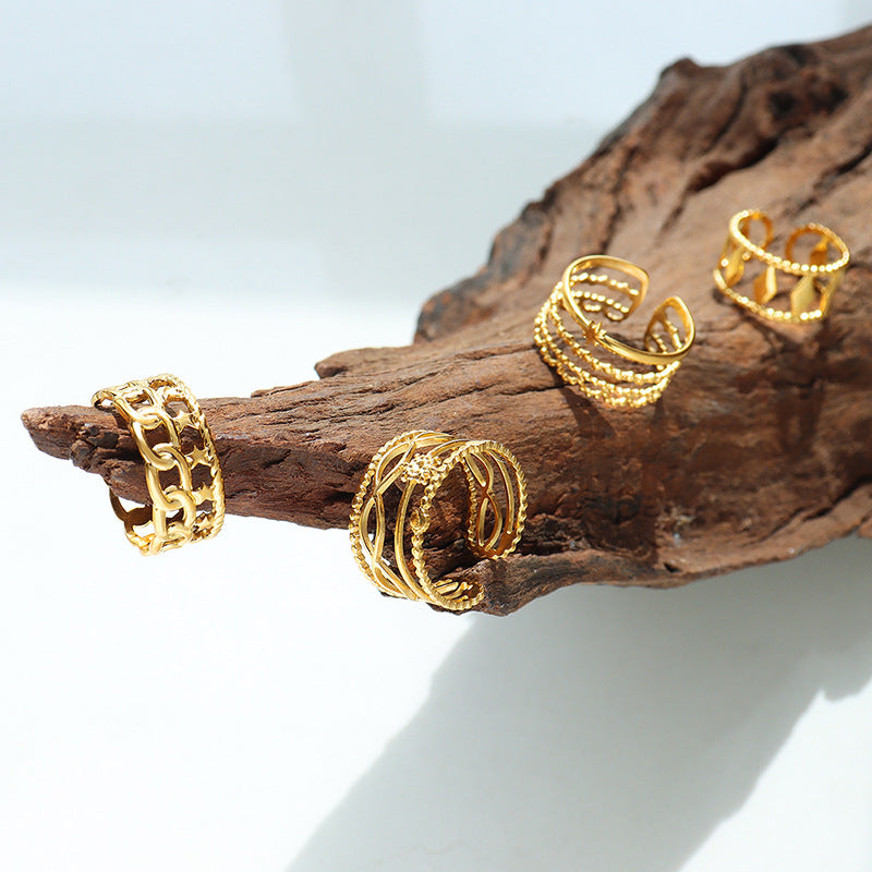 Hot Selling Open Titanium Steel Gold Plated Geometric Mix and Match Fashion Variety Ring Non-Fading Hip Hop Trend Ring