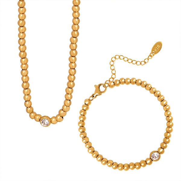 Titanium steel gold-plated beaded personalized fashion necklace exquisite bracelet zircon pendant jewelry set 99