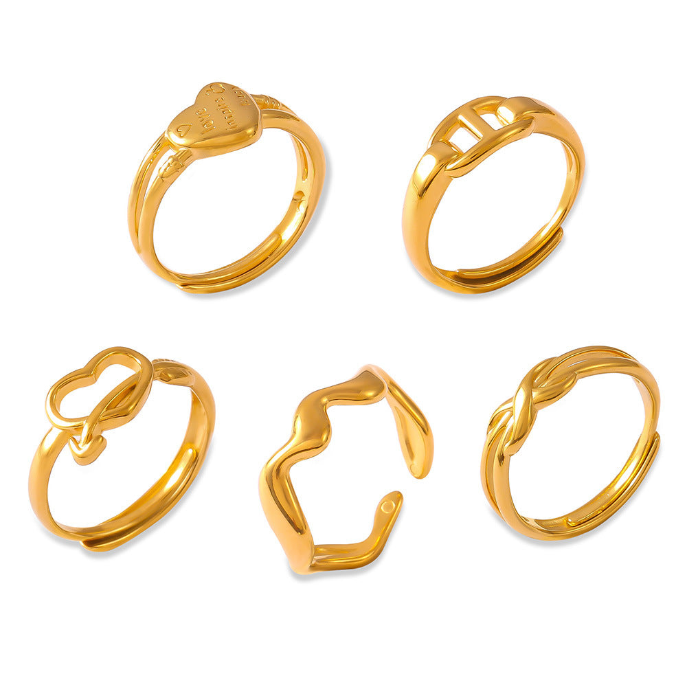 Fashion Trend Simple Personality Love Styling Ring Niche Glossy Design Titanium Steel Gold Plated Open Ring