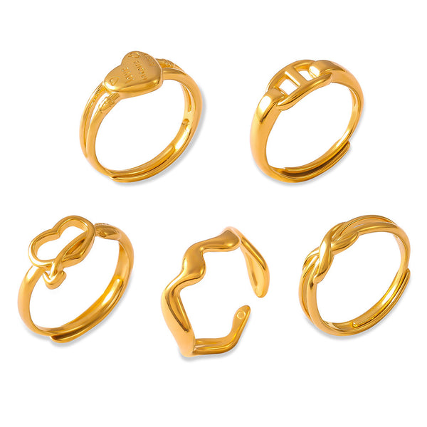 Fashion Trend Simple Personality Love Styling Ring Niche Glossy Design Titanium Steel Gold Plated Open Ring