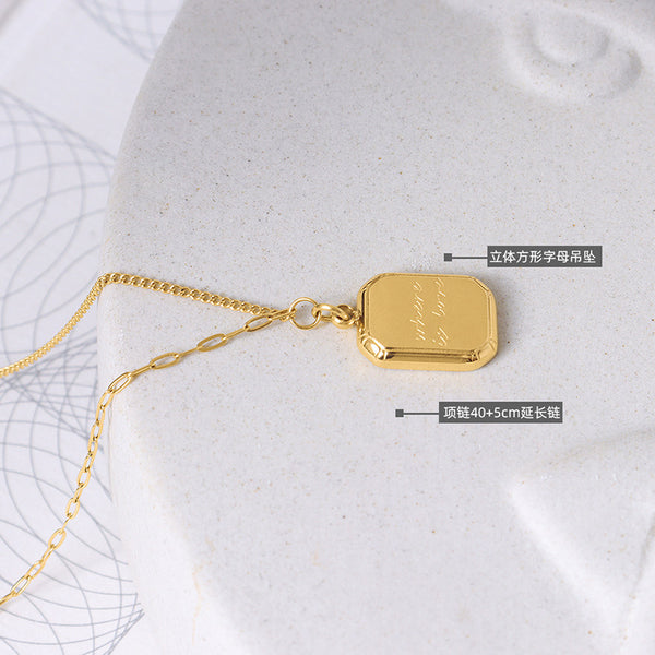 choker three-dimensional square small gold brick letter double spell pendant necklace, titanium steel plated 18K gold collarbone chain female