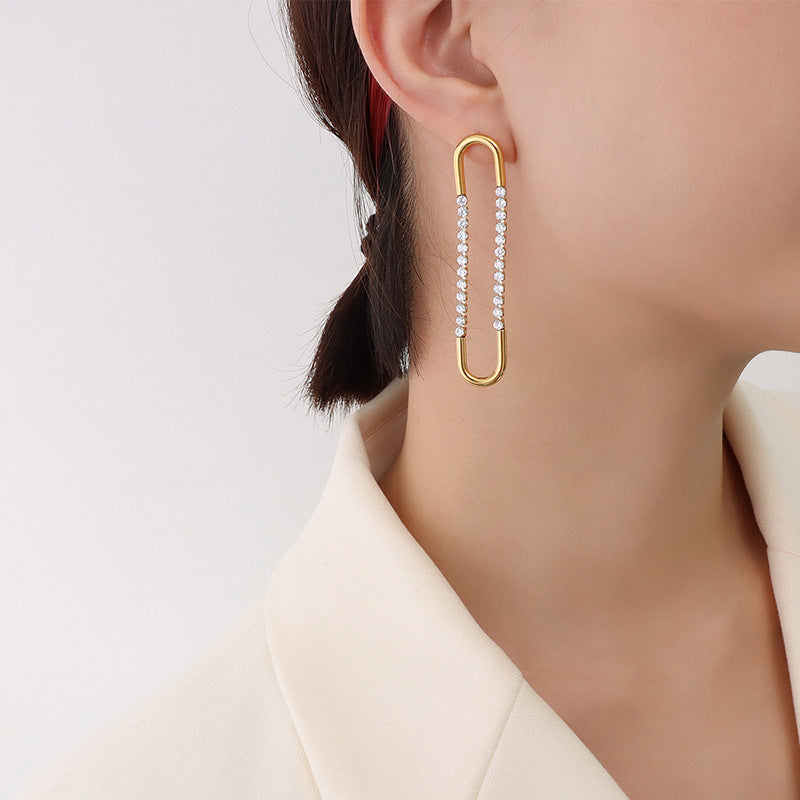 Choker exaggerated U-shaped earrings inlaid with zircon design earrings titanium steel plated with 18K gold jewelry accessories women