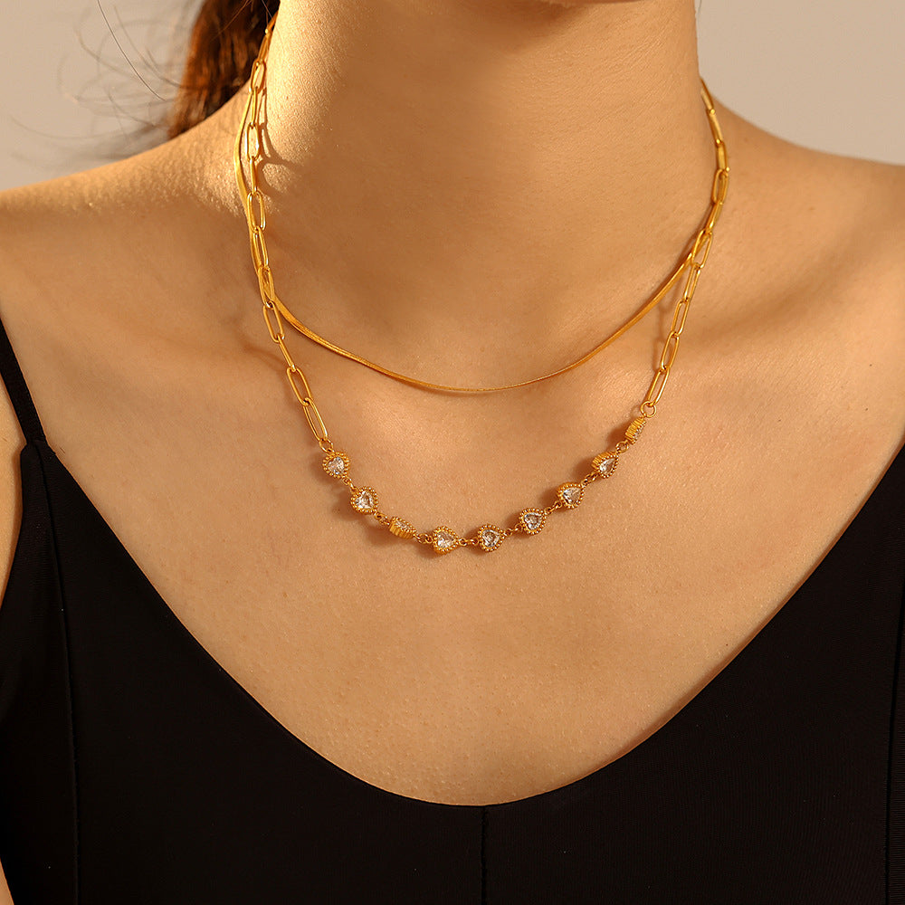 Accessories, love zircon collarbone necklace light luxury dress design stainless steel necklace wholesale