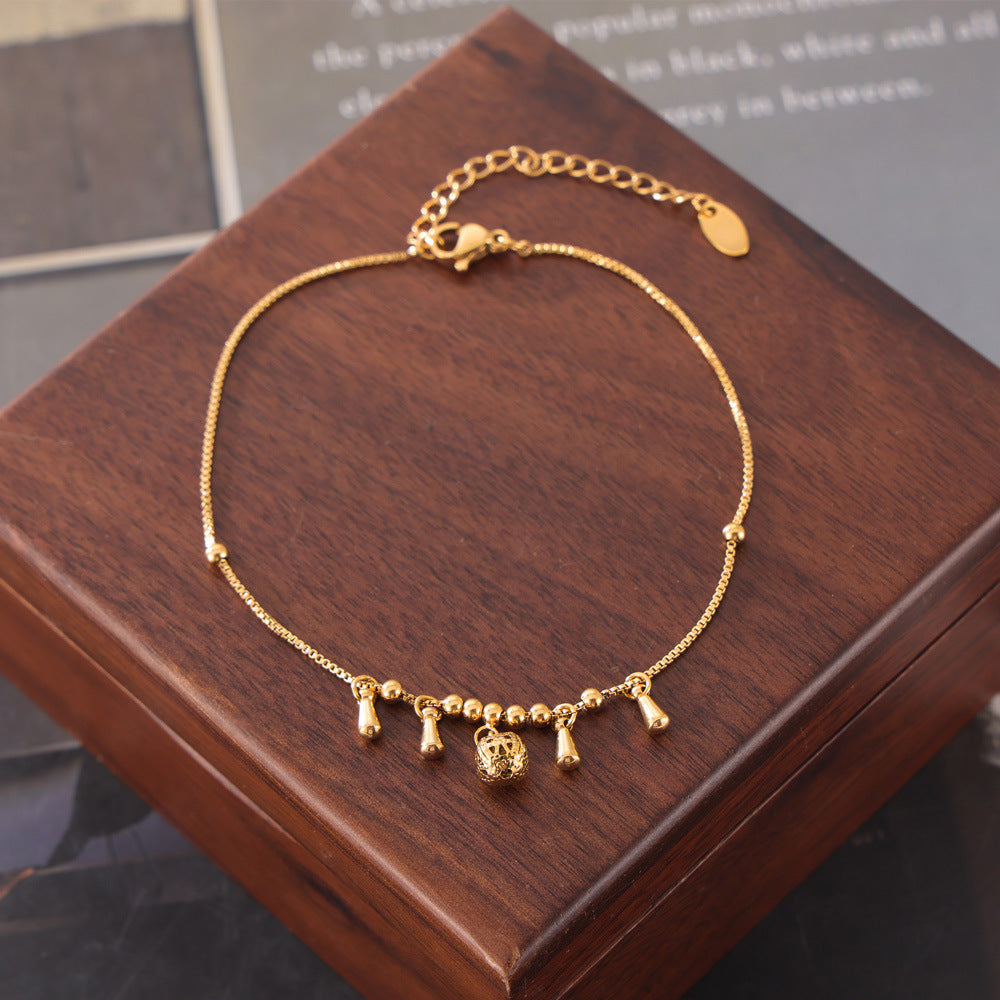Temperament elegant versatile casual style anklet Internet celebrity water drop with diamond design titanium steel gold-plated jewelry
