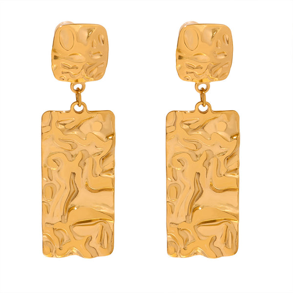 New personalized retro design titanium steel gold-plated long square pleated earrings women's earrings wholesale