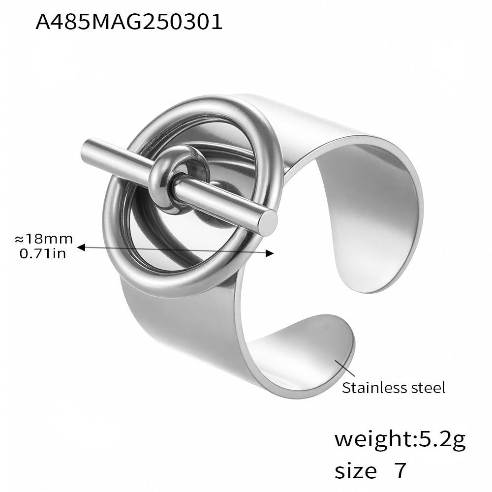 OT buckle ring opening wide surface design stainless steel plated 18K real gold personalized hip-hop index finger ring wholesale tide 99