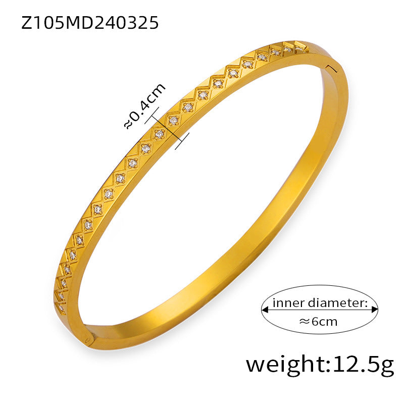 New Fashion Commuter Simple Personality Design Titanium Steel Gold Plated Diamond Niche Bracelet Jewelry Wholesale Female