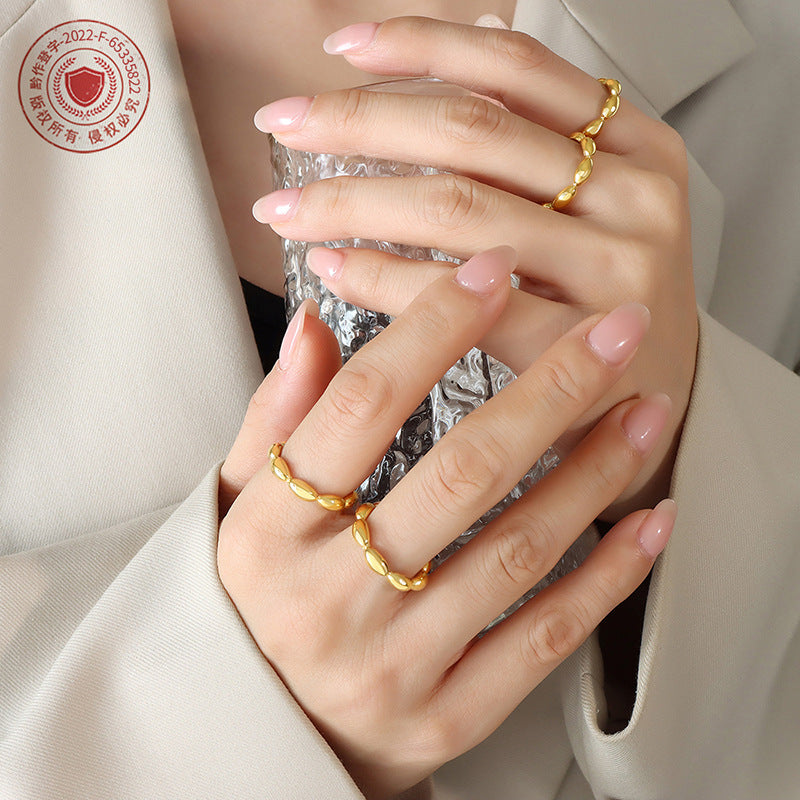 Simple style geometric oval splicing ring non-fading titanium steel gold-plated ring A211