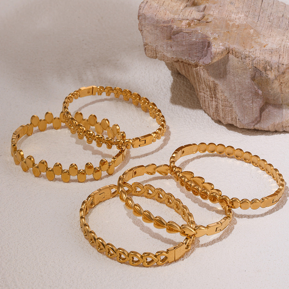 Light Luxury Minimalist Ring Diamond Zircon Bracelet Combination Titanium Steel Plated 18K Real Gold Bracelet