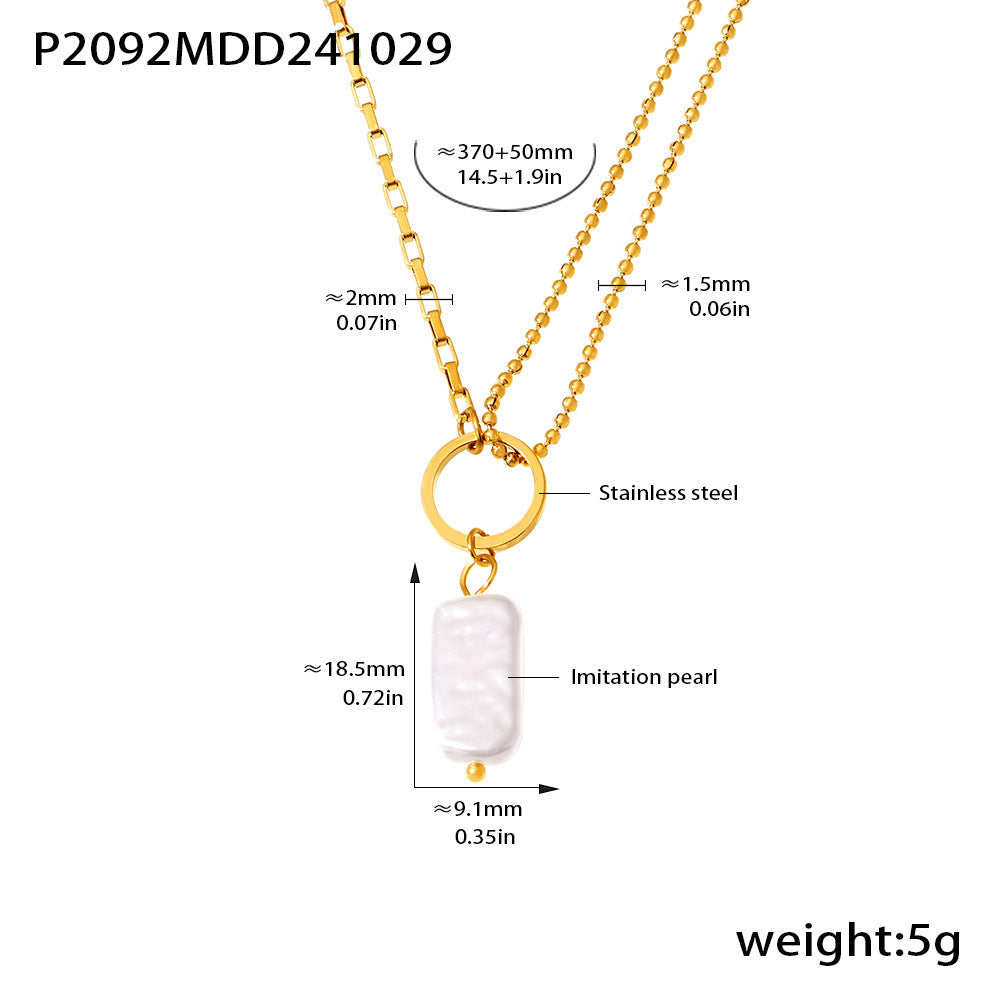 Baroque imitation pearl pendant necklace women's stainless steel plated 18k gold creative niche design clavicle chain