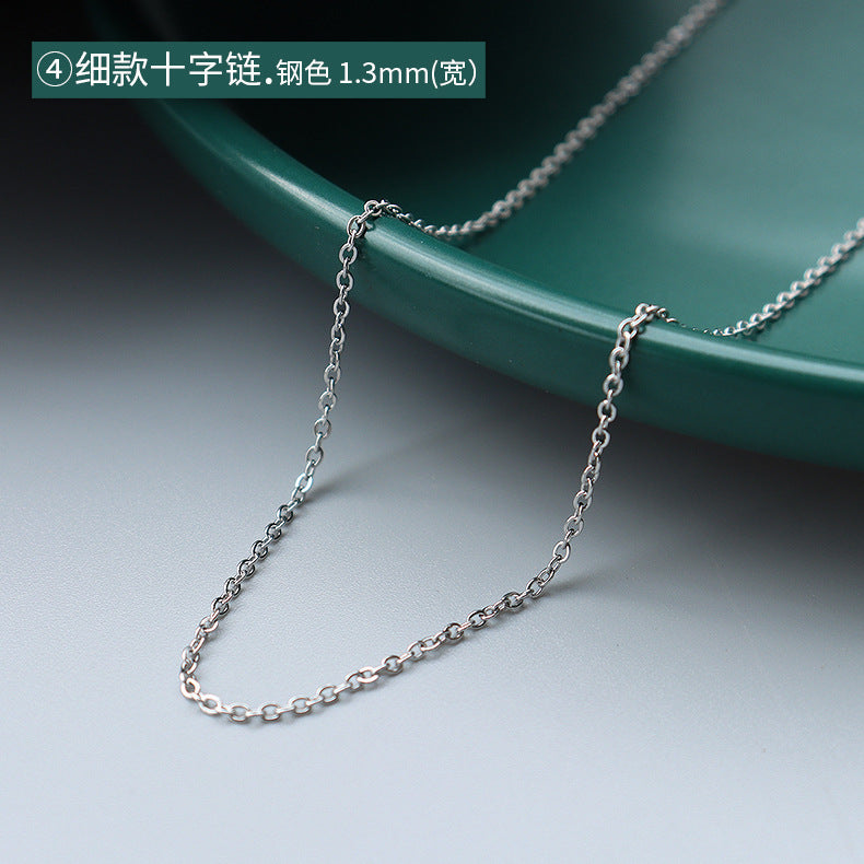 Cross chain Snake bone chain Twist chain Box chain Variety necklace Women's titanium steel plated 18K gold plain chain Clavicle chain jewelry 99