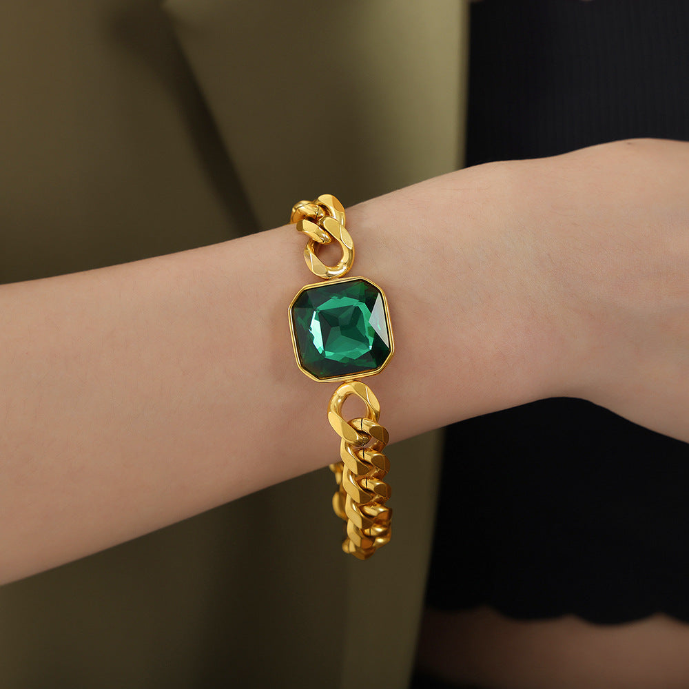 New personalized niche light luxury cross-border clavicle chain color zircon simple titanium steel bracelet jewelry women
