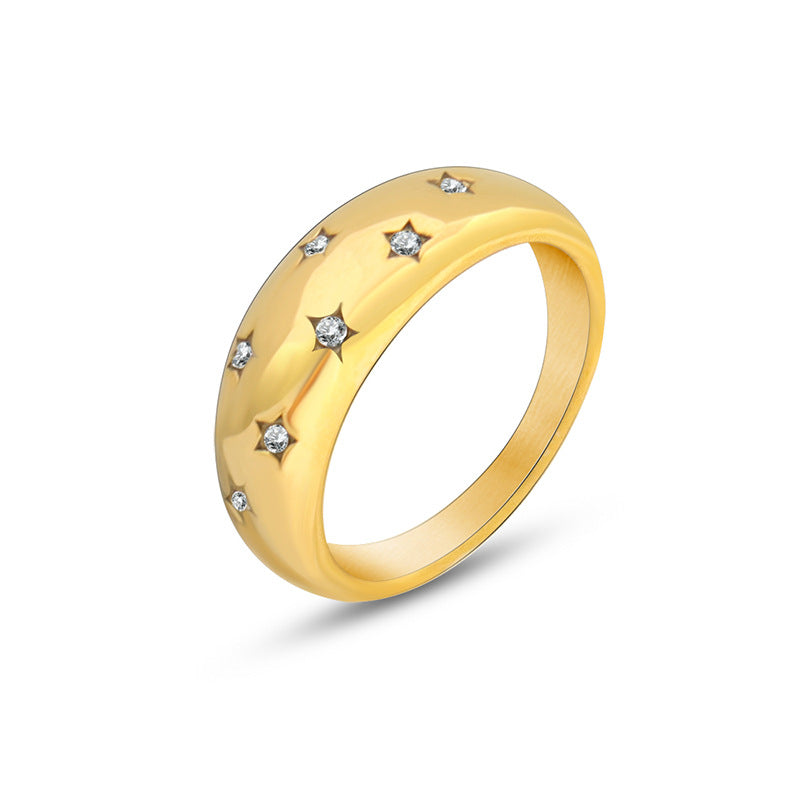 Cold style retro trendy gypsy zircon ring titanium steel plated 18K gold light luxury fashion hand jewelry 99