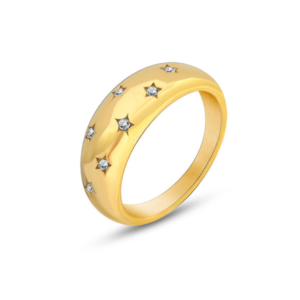 Cold style retro trendy gypsy zircon ring titanium steel plated 18K gold light luxury fashion hand jewelry 99