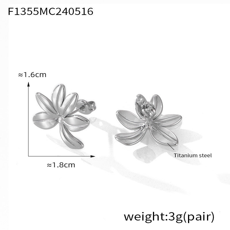 Popular stainless steel exaggerated flower earrings women's French fashion light luxury personalized small flower stud earrings