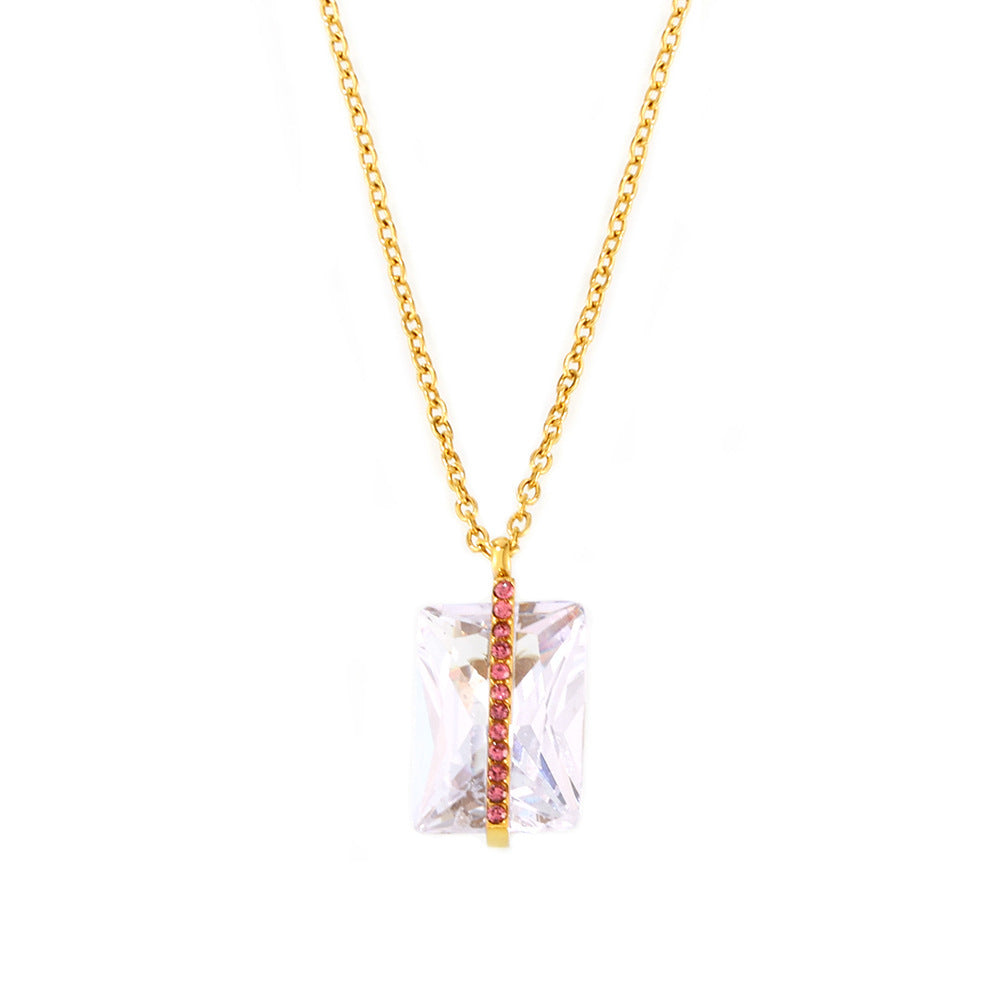 Full diamond oversized rectangular zircon collarbone necklace stainless steel PVD electroplating 18K real gold jewelry wholesale pp